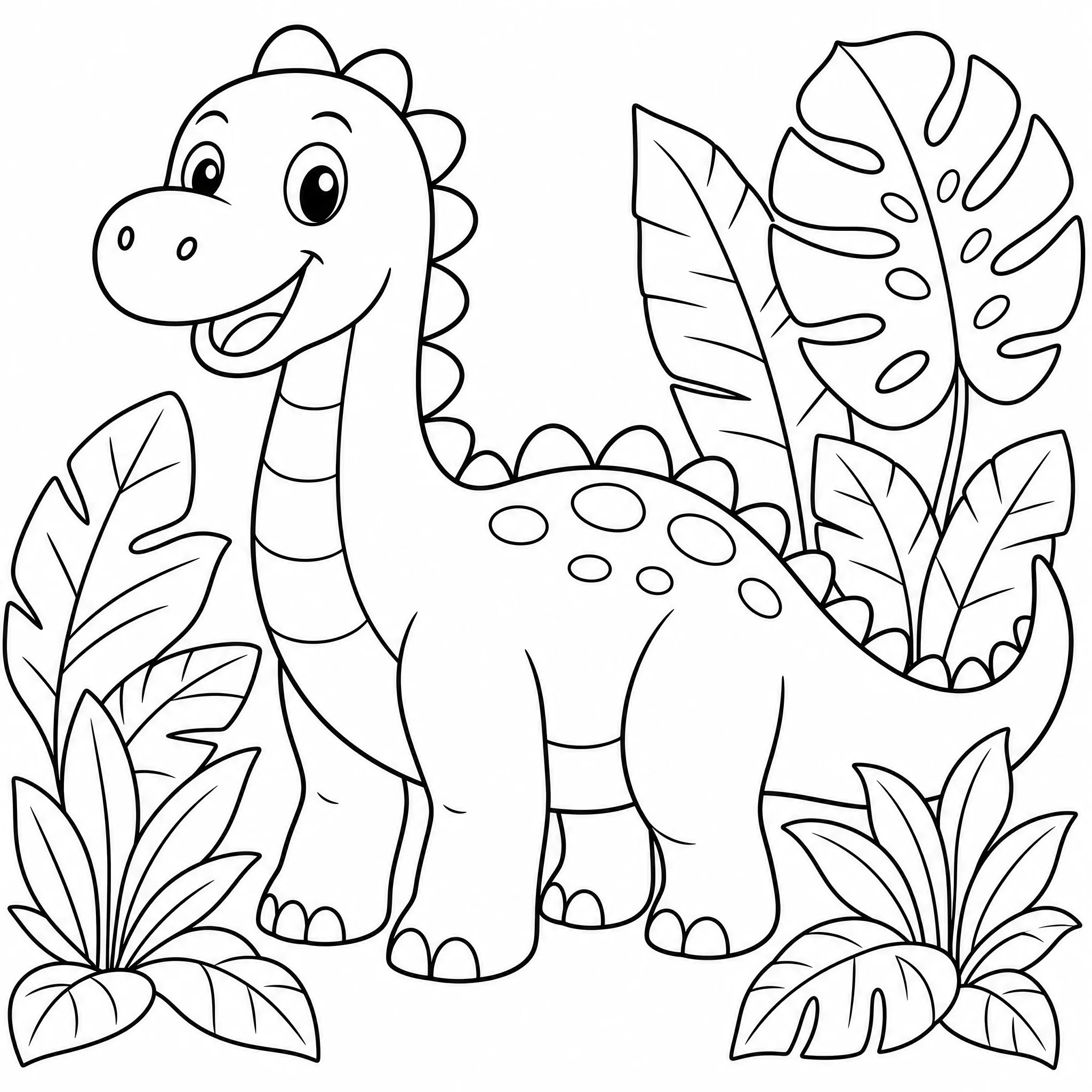 A generated dinosaur coloring page with clean line art