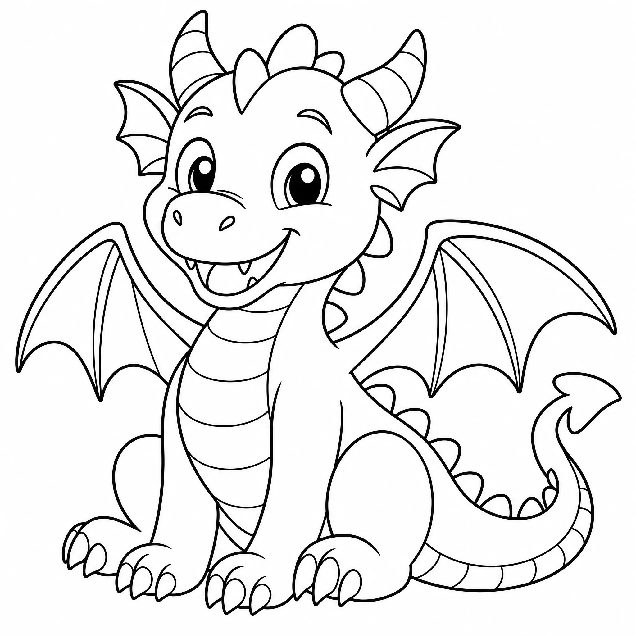 A generated dragon coloring page with bold clean outlines