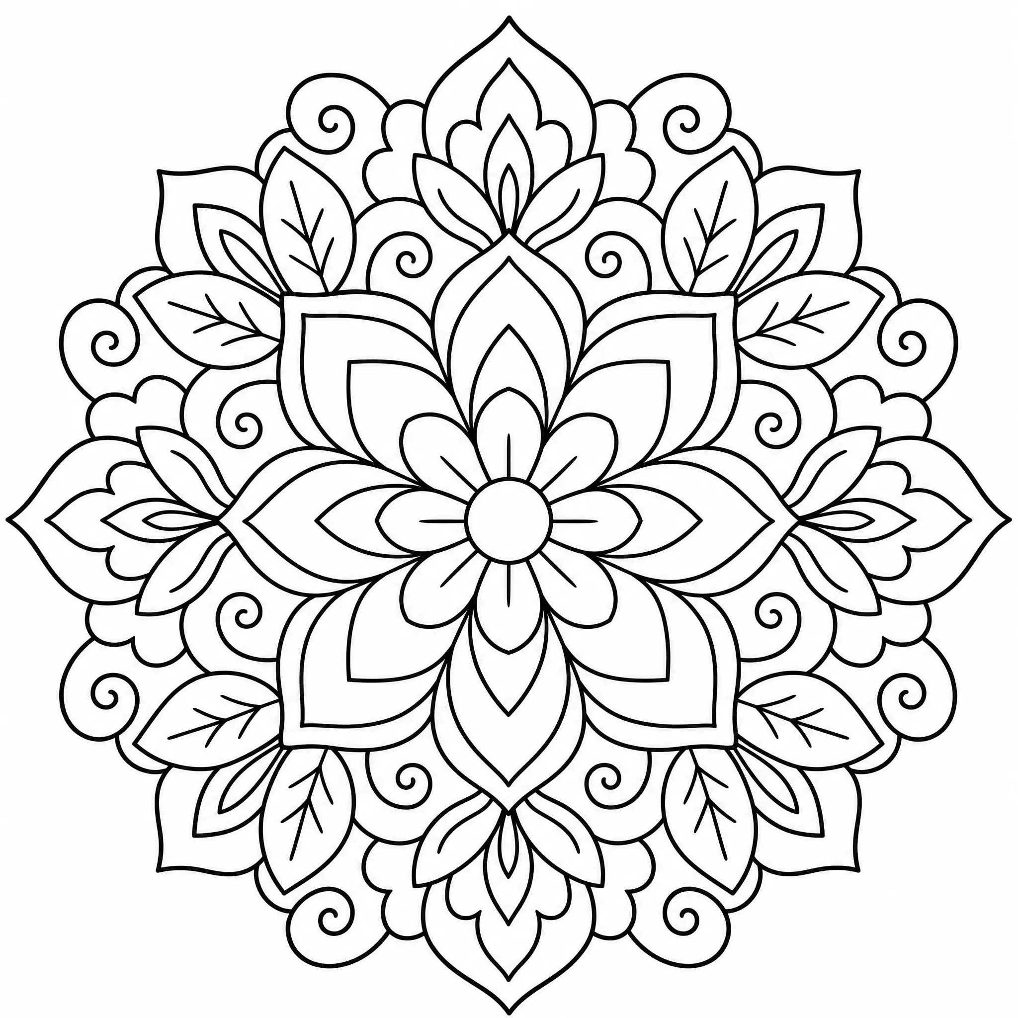 A generated floral mandala coloring page with fine detail