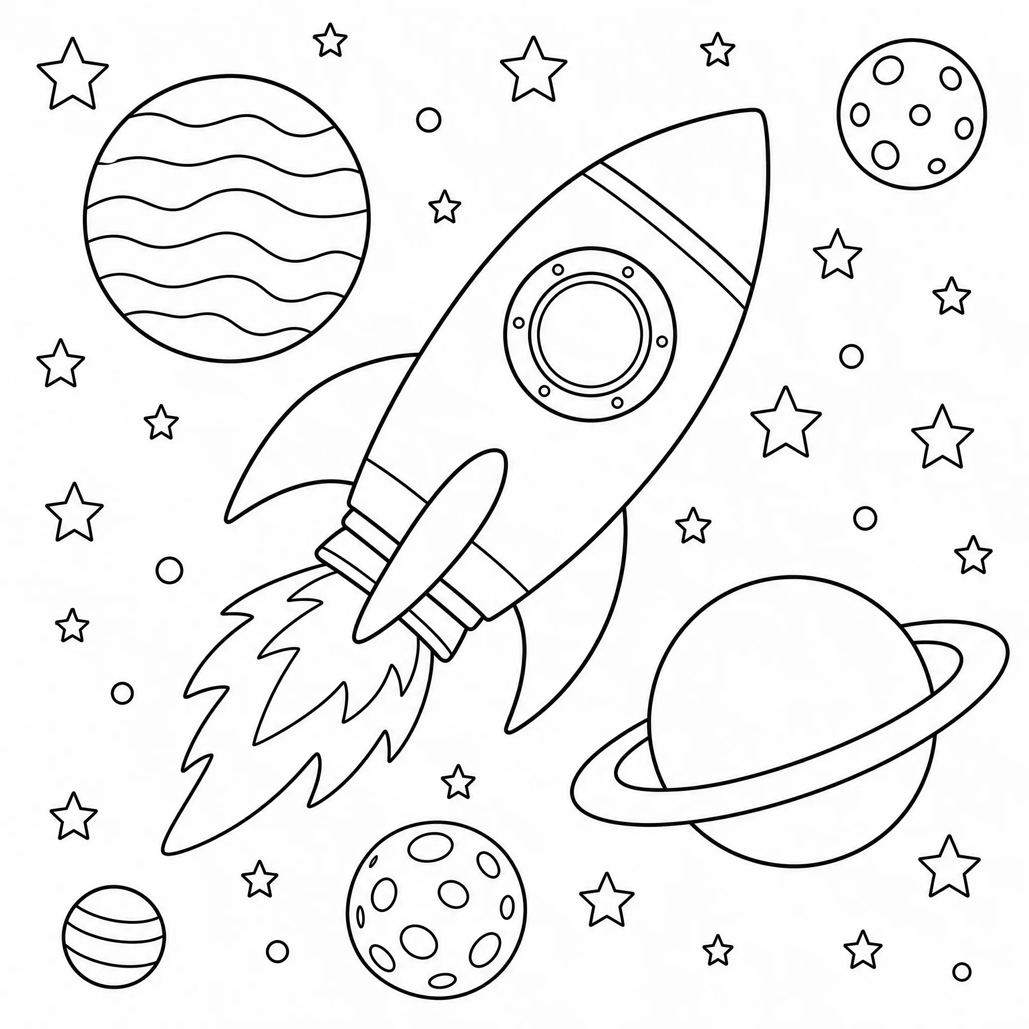 A generated space rocket coloring page outline