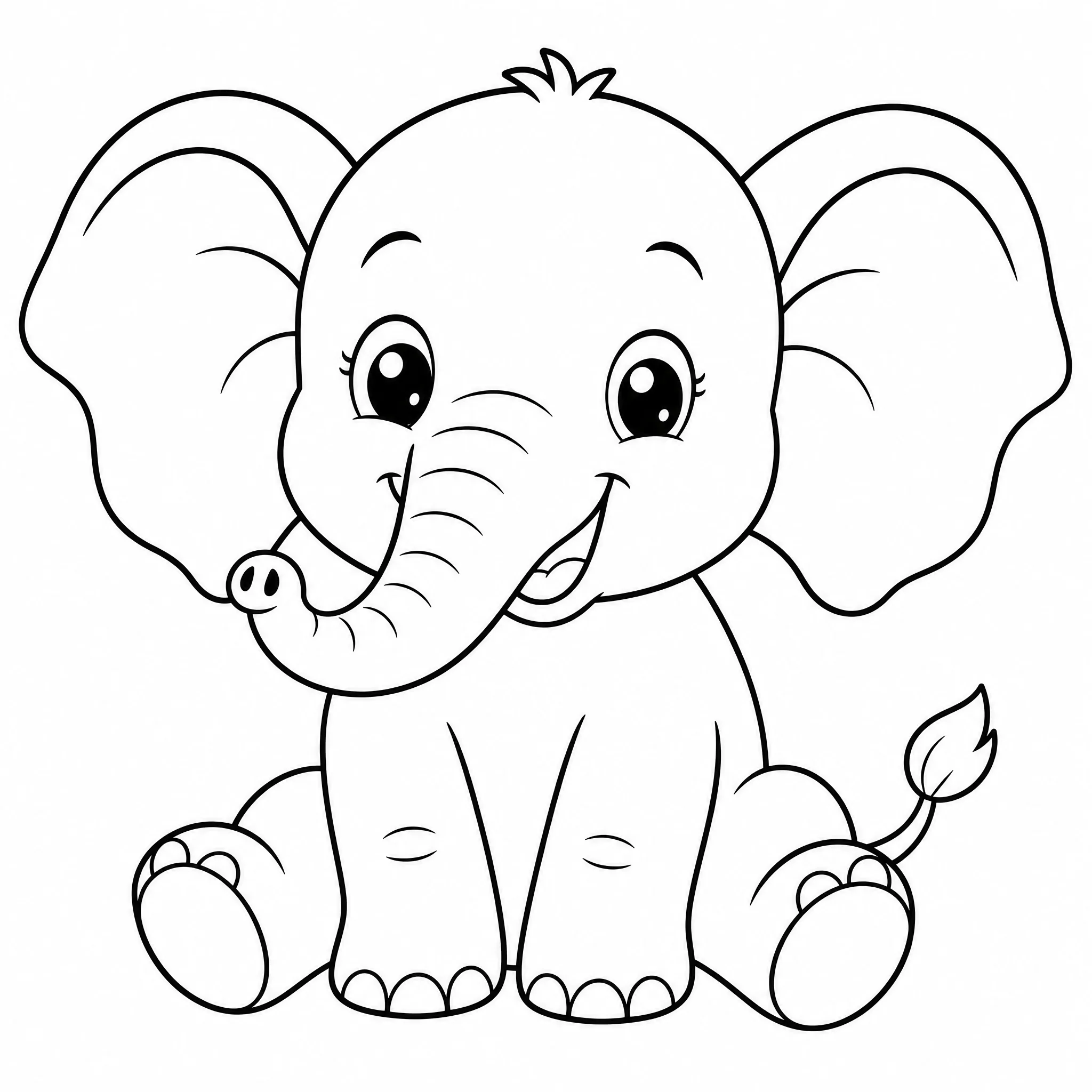 A jungle elephant coloring book page to color
