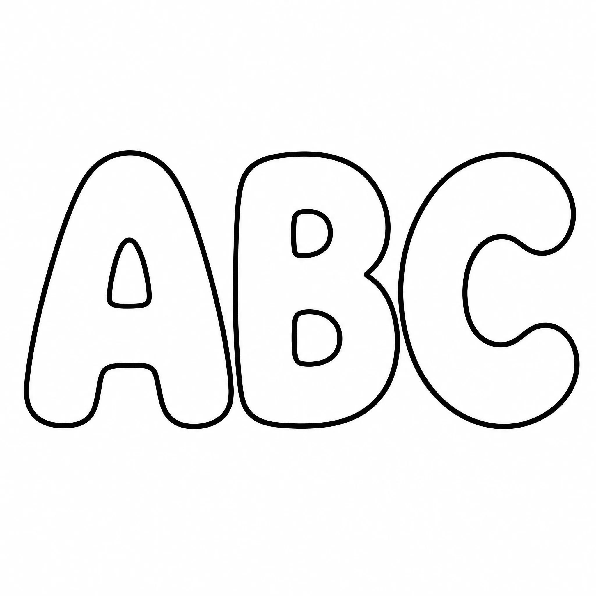 A bubble letter coloring page with the letters A B C
