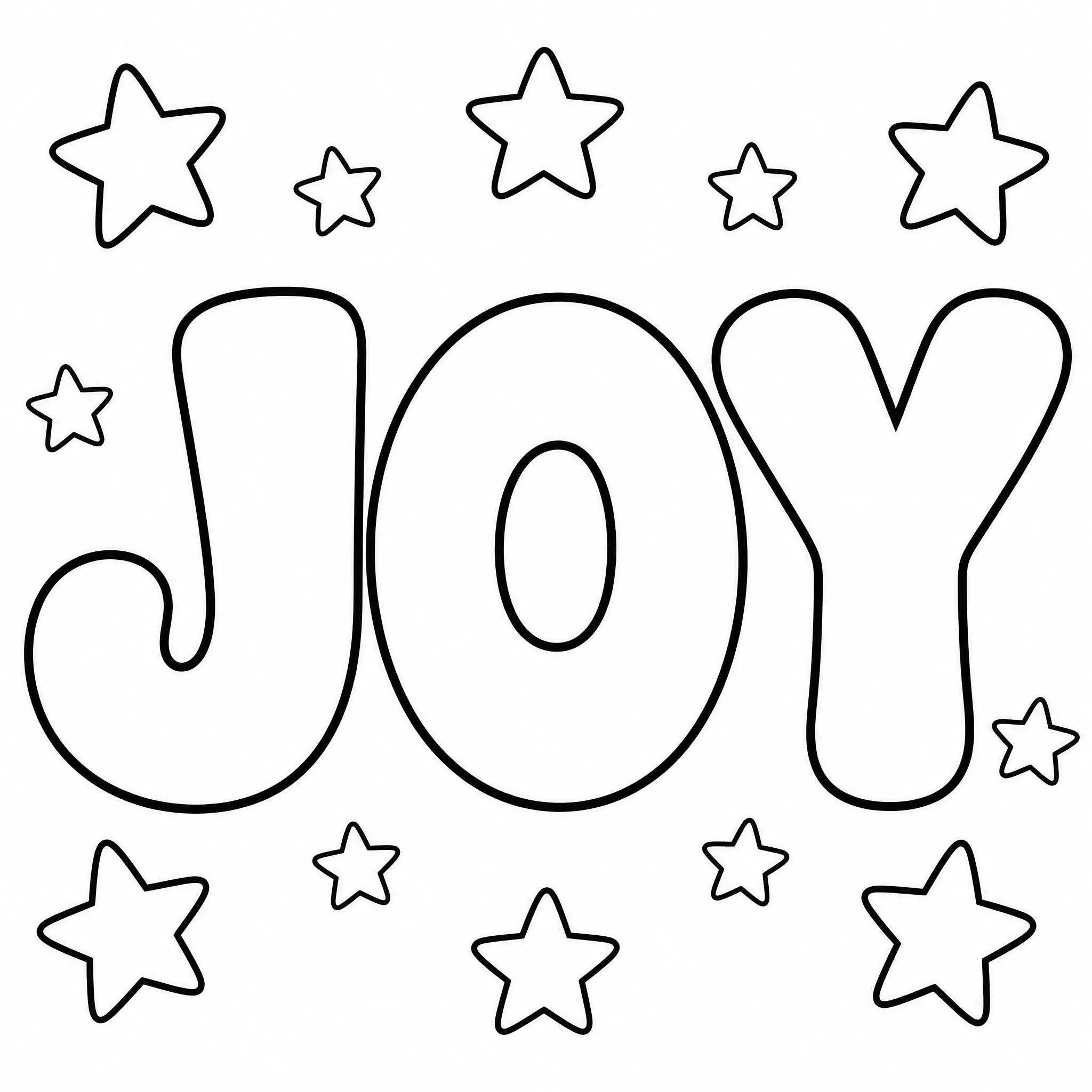 A bubble letter coloring page spelling JOY