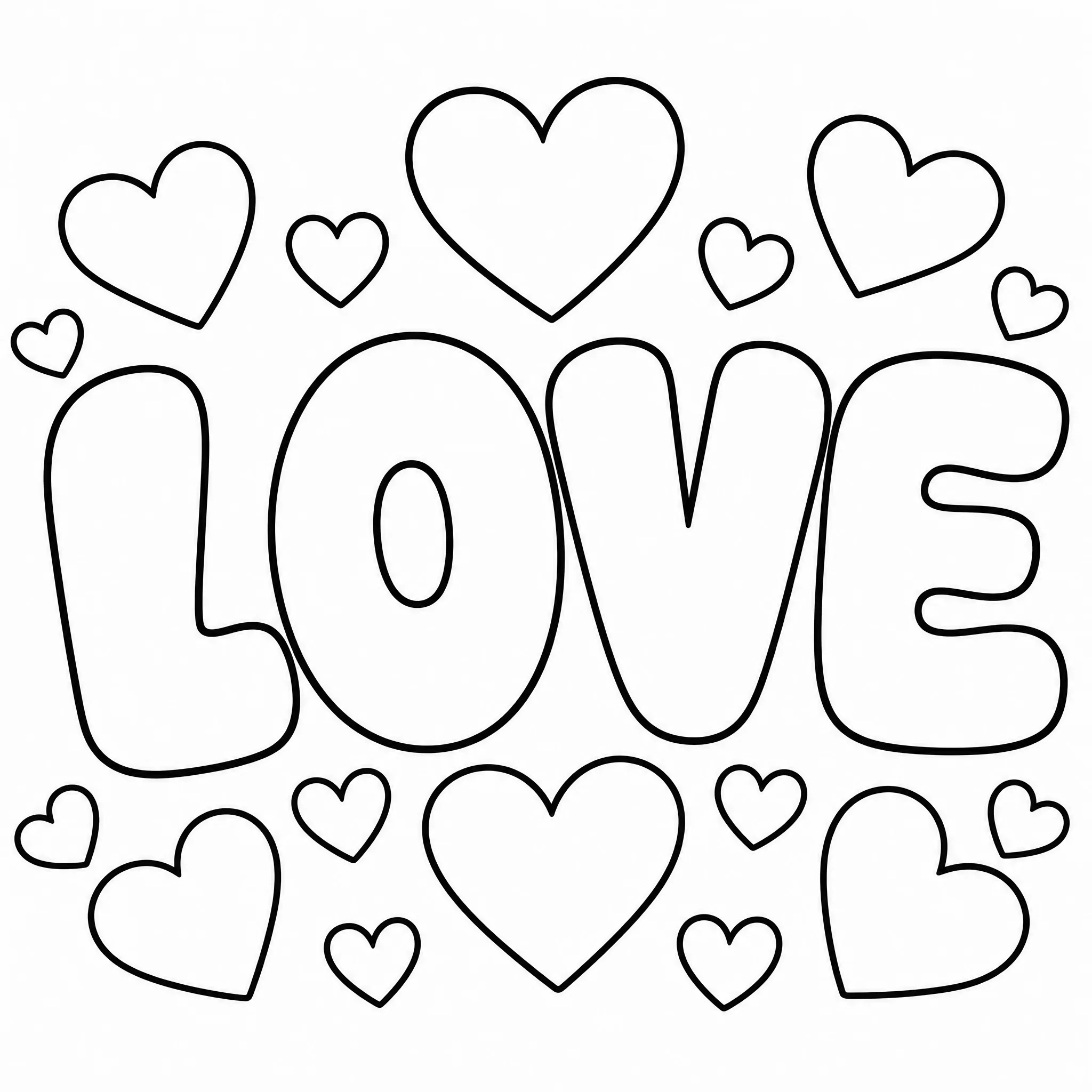 A bubble letter coloring page spelling LOVE