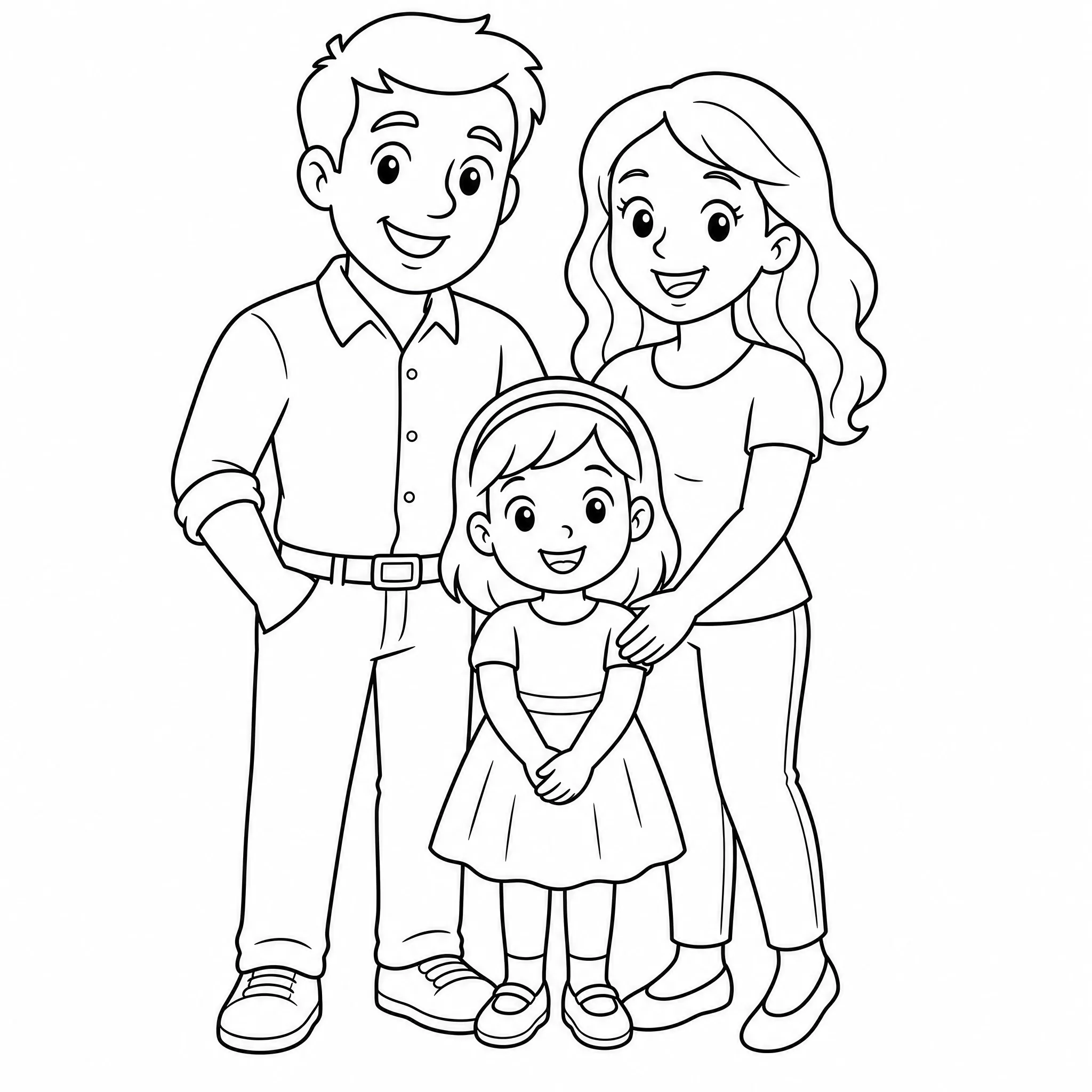 A family photo turned into a line art coloring page