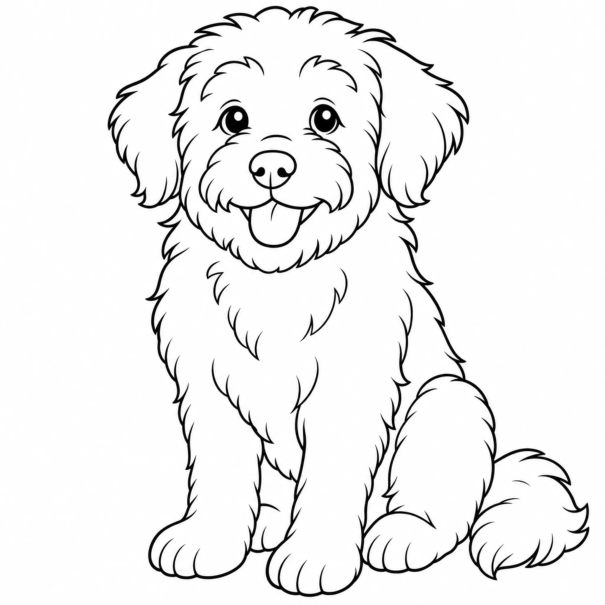 A fluffy dog photo turned into a printable coloring page