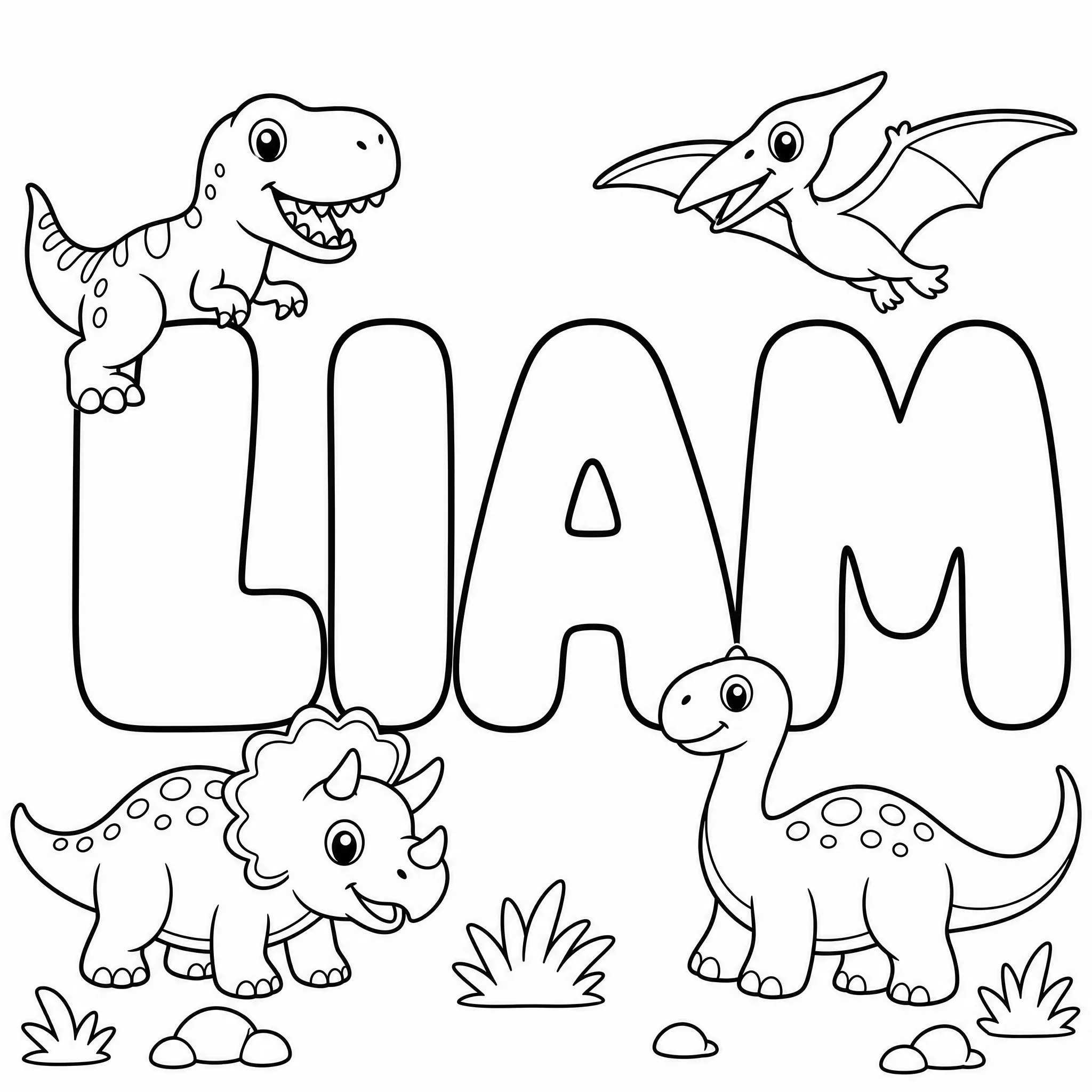 A name coloring page with LIAM in bubble letters