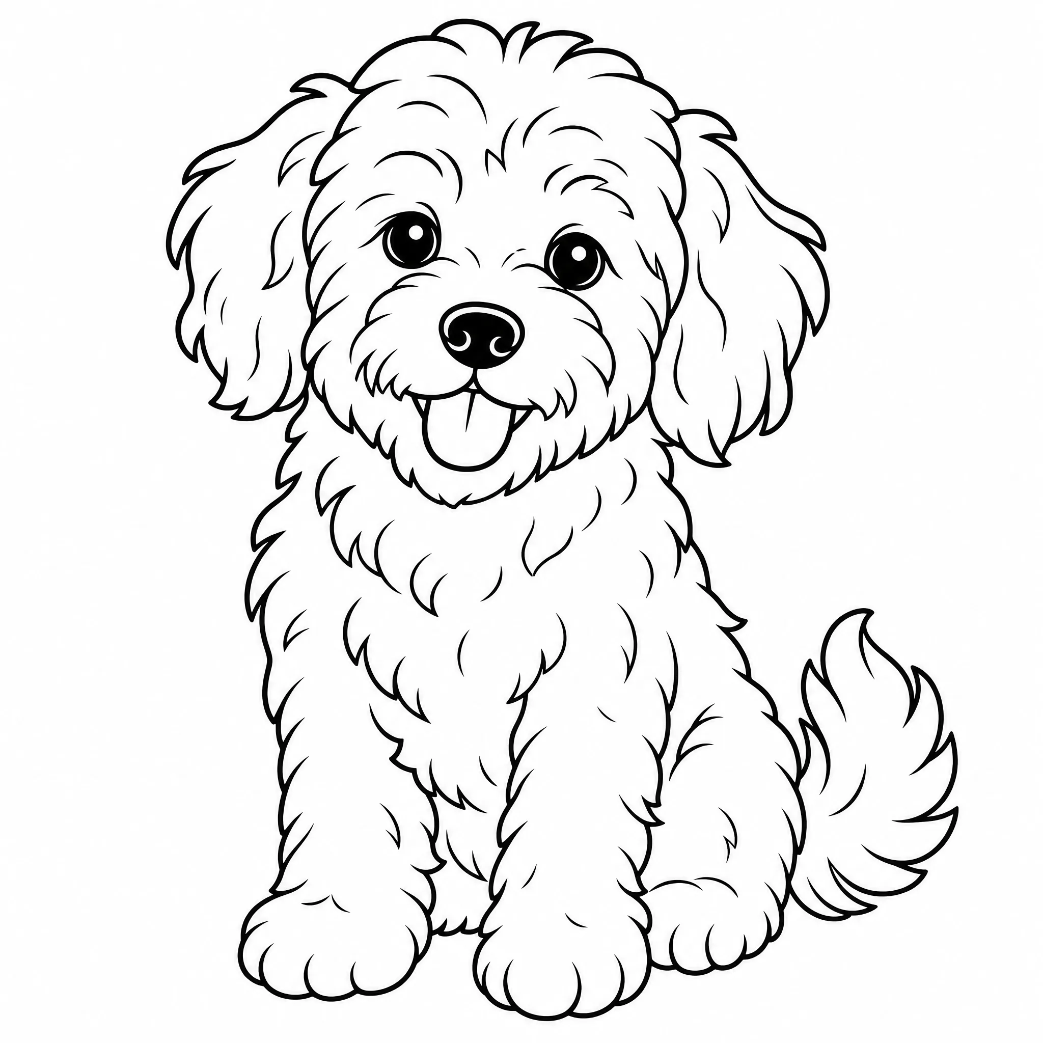 A dog photo converted into black-and-white line art to color