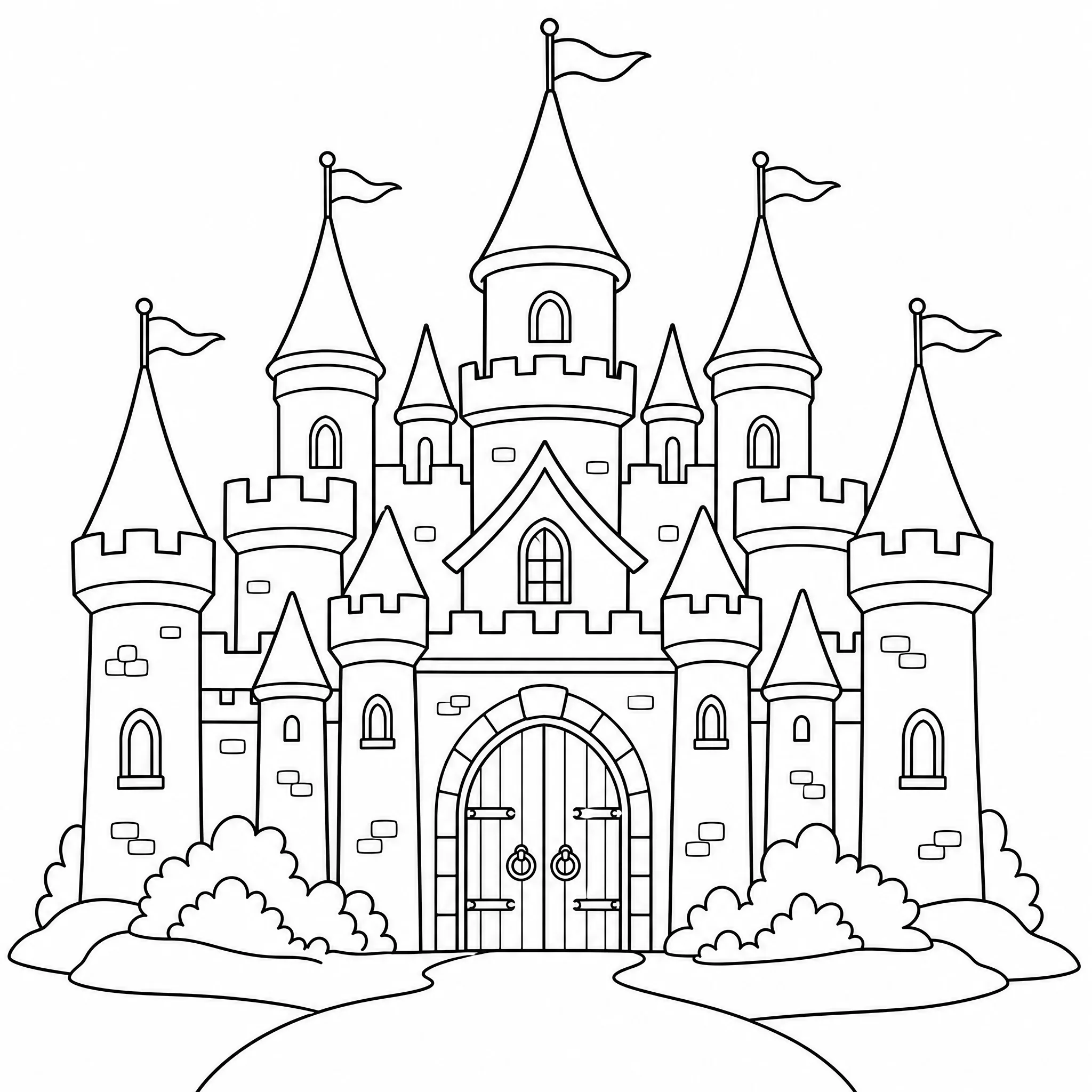 A picture of a castle turned into a coloring page outline
