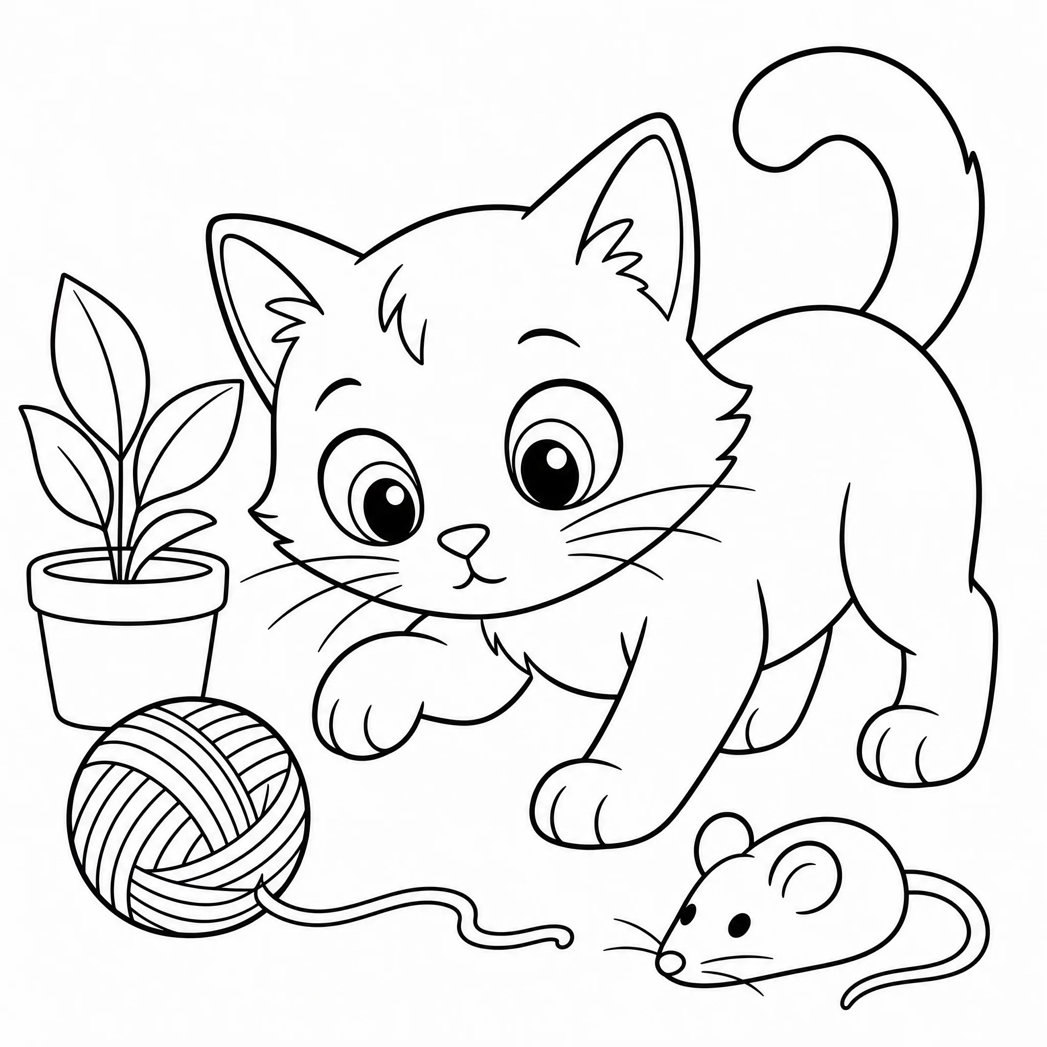 A picture of a cat turned into black-and-white line art