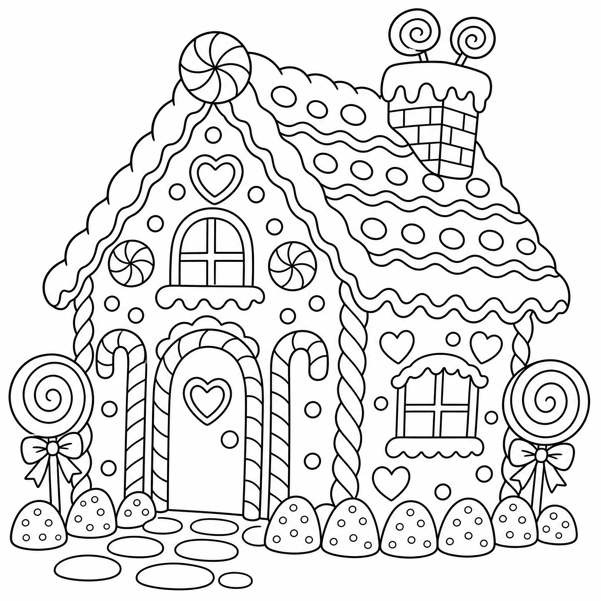 A gingerbread house Christmas coloring page to color