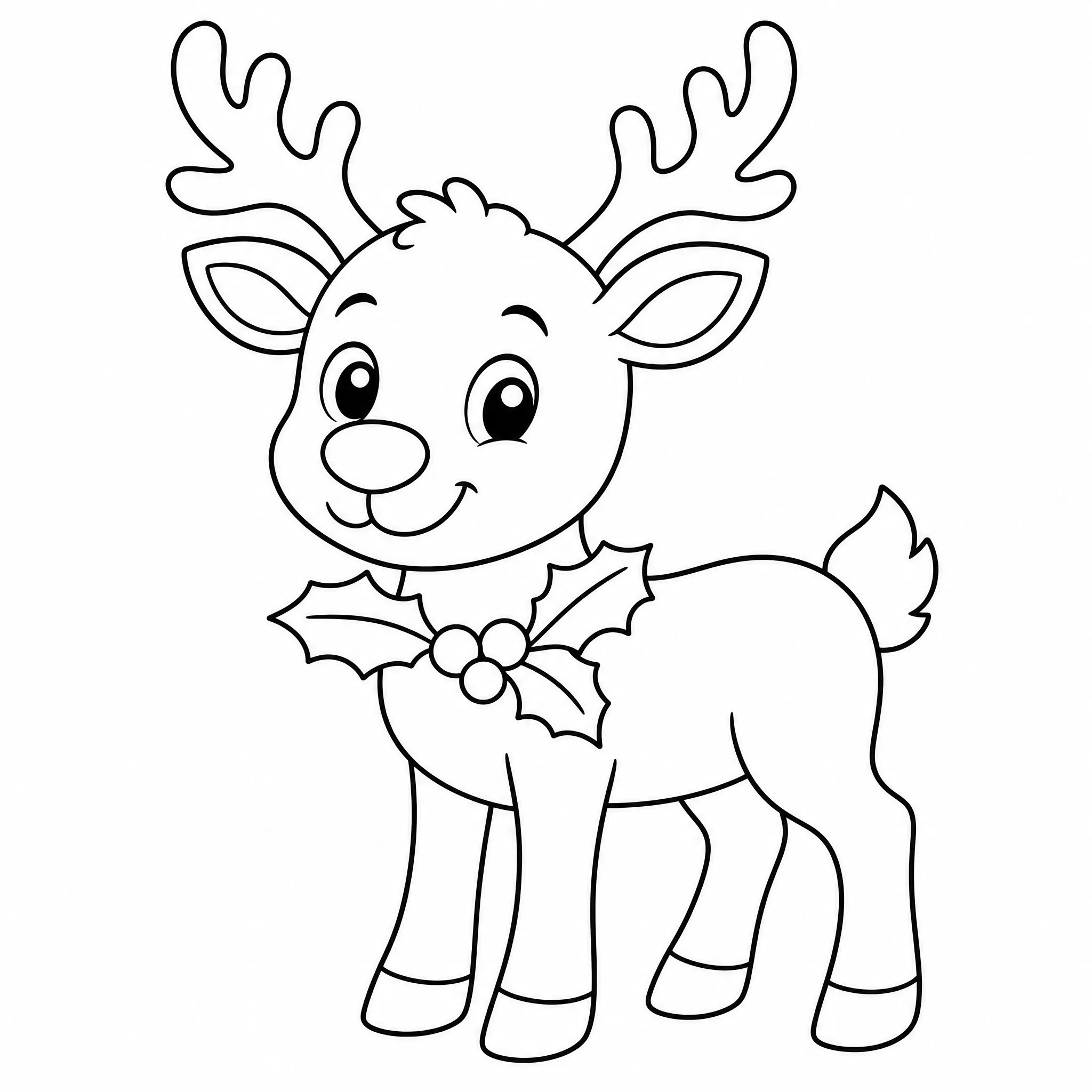 A reindeer Christmas coloring page with clean line art