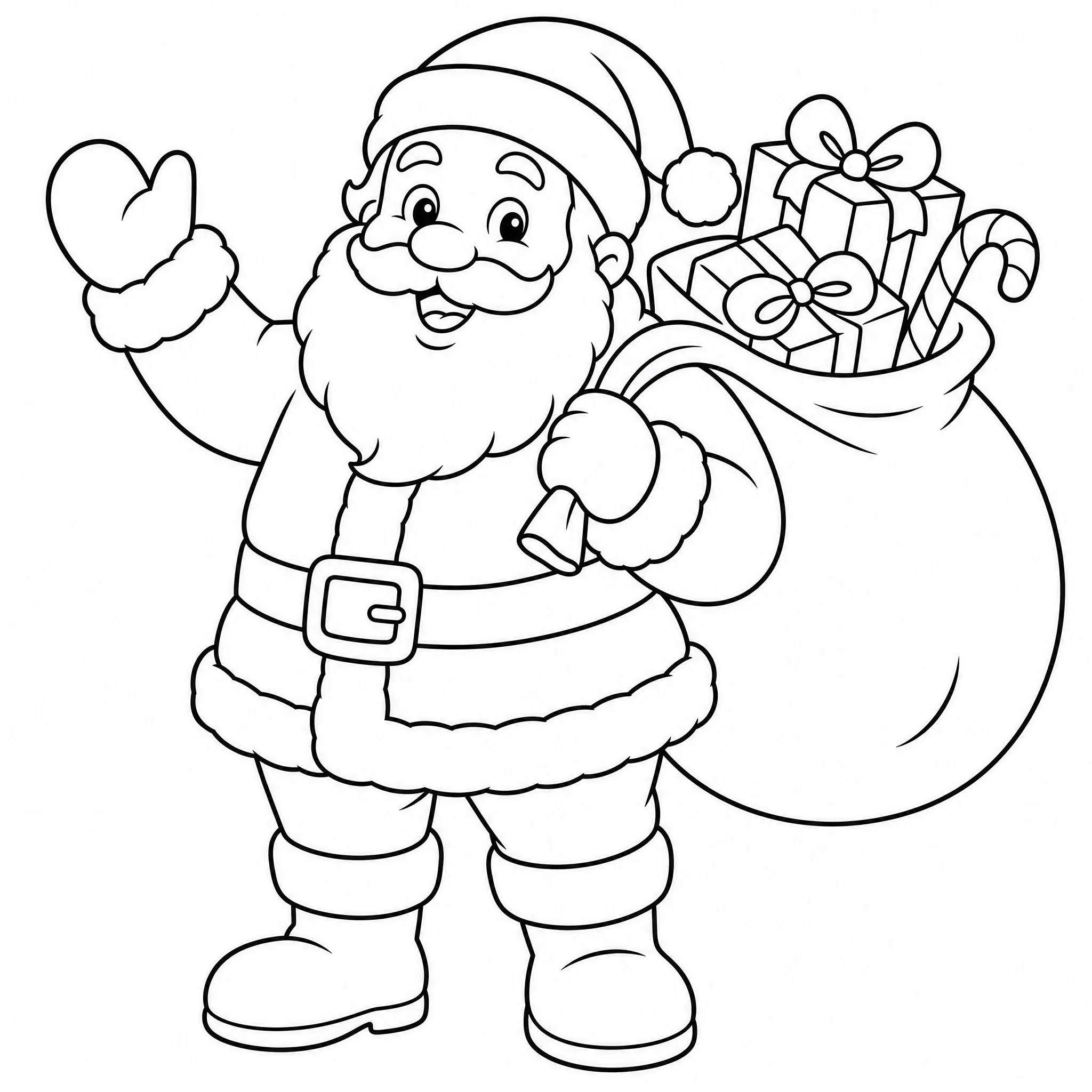 A Santa Claus Christmas coloring page with bold outlines