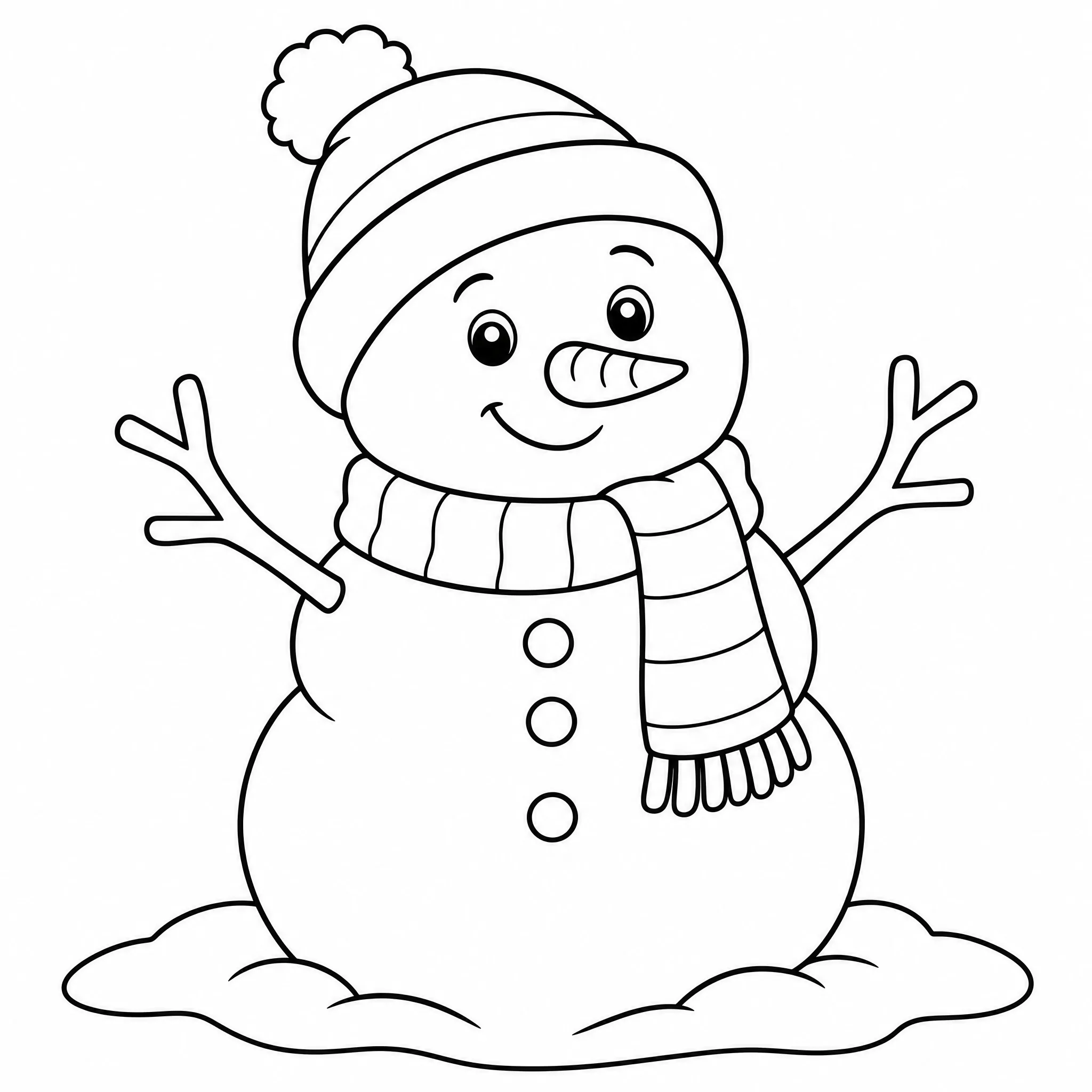 A friendly snowman Christmas coloring page outline