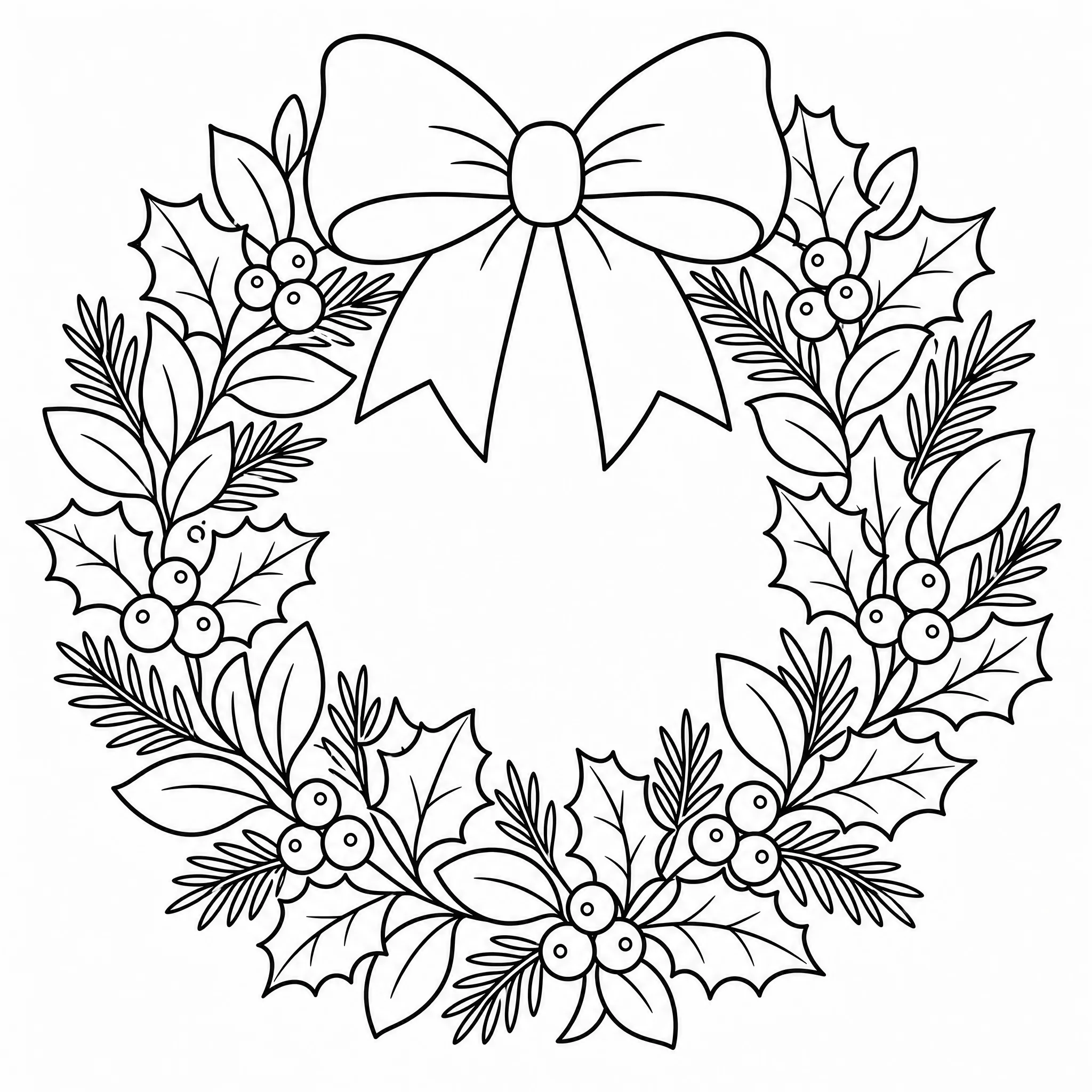 A holiday wreath Christmas coloring page outline